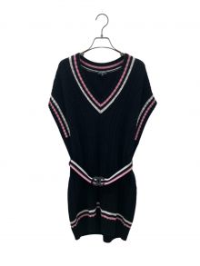 CHANEL（シャネル）の古着「チルデンニットワンピース」｜ブラック×ピンク