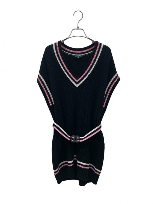 CHANEL（シャネル）CHANEL (シャネル) チルデンニットワンピース ブラック×ピンク サイズ:34の古着・服飾アイテム