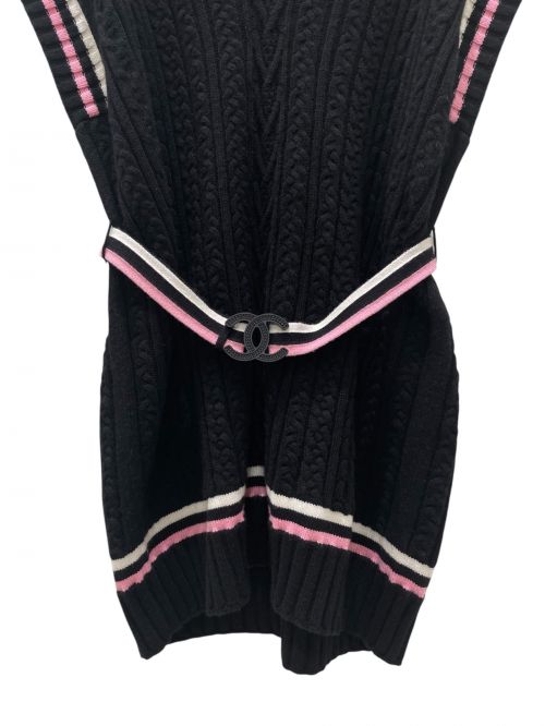CHANEL（シャネル）CHANEL (シャネル) チルデンニットワンピース ブラック×ピンク サイズ:34の古着・服飾アイテム