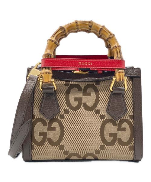 GUCCI（グッチ）GUCCI (グッチ) ダイアナGGバンブーミニハンドルショルダーバッグ ブラウン×ベージュ サイズ:ミニの古着・服飾アイテム