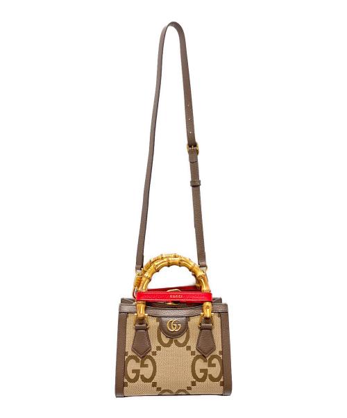 GUCCI（グッチ）GUCCI (グッチ) ダイアナGGバンブーミニハンドルショルダーバッグ ブラウン×ベージュ サイズ:ミニの古着・服飾アイテム