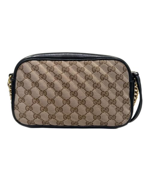 GUCCI（グッチ）GUCCI (グッチ) GGマーモントキャンバスショルダーバッグ ブラウン×ブラックの古着・服飾アイテム