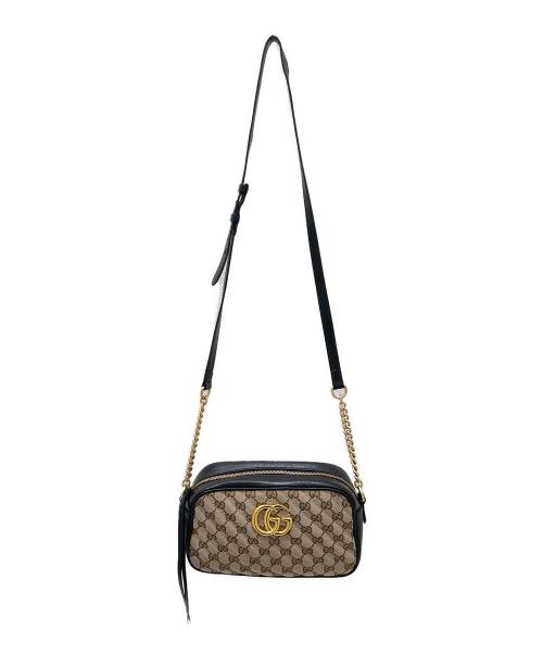 GUCCI（グッチ）GUCCI (グッチ) GGマーモントキャンバスショルダーバッグ ブラウン×ブラックの古着・服飾アイテム