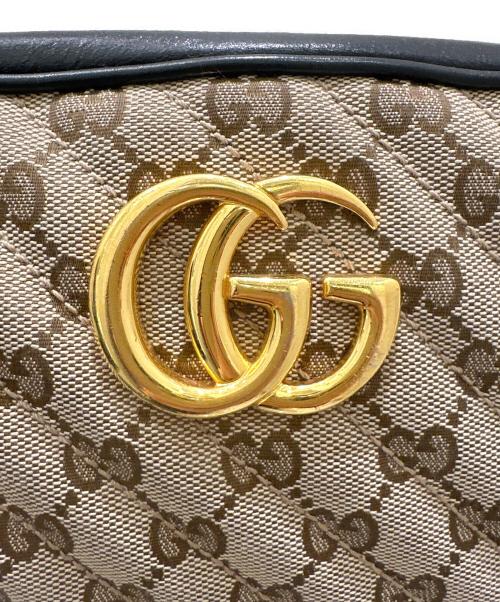 GUCCI（グッチ）GUCCI (グッチ) GGマーモントキャンバスショルダーバッグ ブラウン×ブラックの古着・服飾アイテム