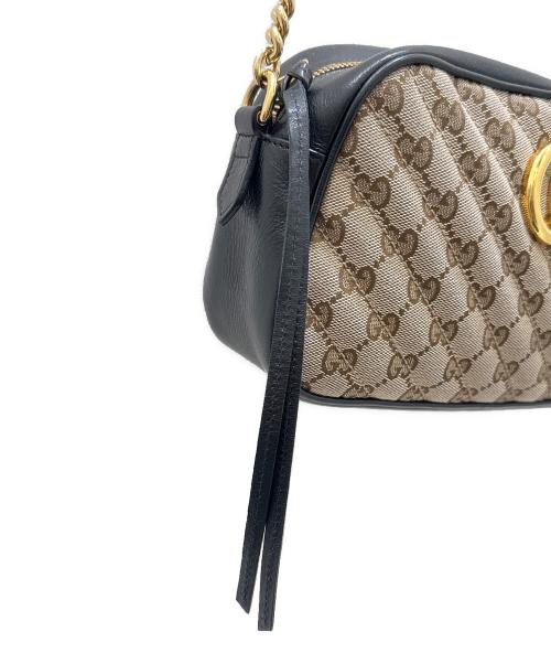 GUCCI（グッチ）GUCCI (グッチ) GGマーモントキャンバスショルダーバッグ ブラウン×ブラックの古着・服飾アイテム