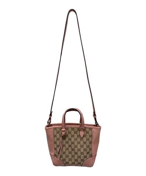 GUCCI（グッチ）GUCCI (グッチ) GGキャンバス2WAYショルダーバッグ ピンク×ベージュの古着・服飾アイテム
