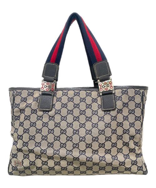 GUCCI（グッチ）GUCCI (グッチ) GGキャンバストートバッグ アイボリー×ネイビーの古着・服飾アイテム