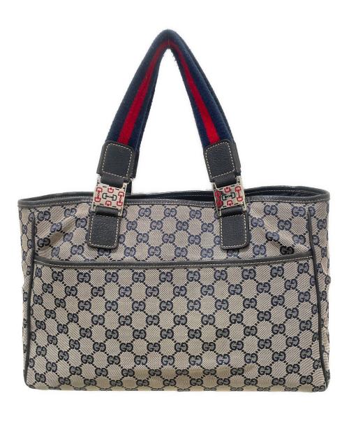 GUCCI（グッチ）GUCCI (グッチ) GGキャンバストートバッグ アイボリー×ネイビーの古着・服飾アイテム