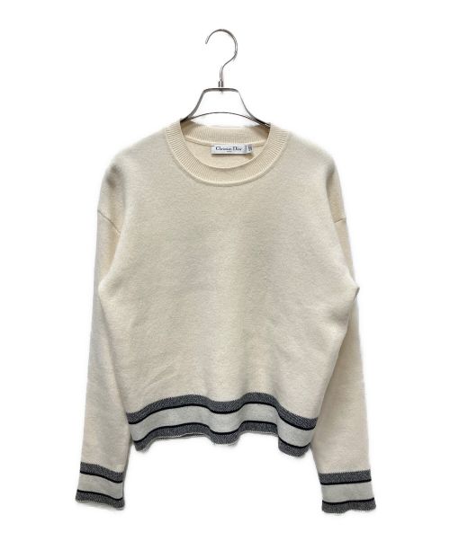 Christian Dior（クリスチャン ディオール）Christian Dior (クリスチャン ディオール) カシミヤ×ナイロン バックトリム ロゴ セーター アイボリー サイズ:34の古着・服飾アイテム