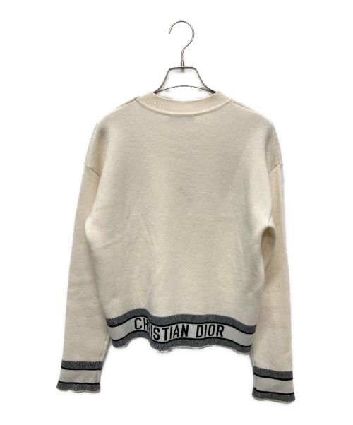 Christian Dior（クリスチャン ディオール）Christian Dior (クリスチャン ディオール) カシミヤ×ナイロン バックトリム ロゴ セーター アイボリー サイズ:34の古着・服飾アイテム