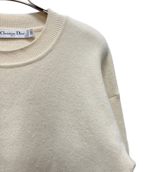 Christian Dior（クリスチャン ディオール）Christian Dior (クリスチャン ディオール) カシミヤ×ナイロン バックトリム ロゴ セーター アイボリー サイズ:34の古着・服飾アイテム