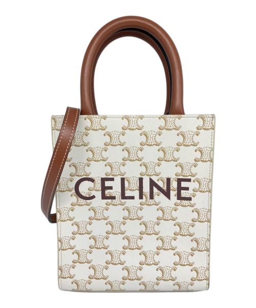 CELINE（セリーヌ）CELINE (セリーヌ) バーティカルカバ トリオンフ トートバッグ スモール トートバッグ ホワイト×ブラウン サイズ:ミニの古着・服飾アイテム
