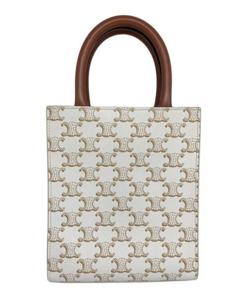CELINE（セリーヌ）CELINE (セリーヌ) バーティカルカバ トリオンフ トートバッグ スモール トートバッグ ホワイト×ブラウン サイズ:ミニの古着・服飾アイテム