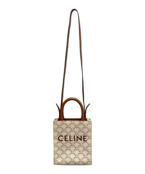CELINE（セリーヌ）CELINE (セリーヌ) バーティカルカバ トリオンフ トートバッグ スモール トートバッグ ホワイト×ブラウン サイズ:ミニの古着・服飾アイテム