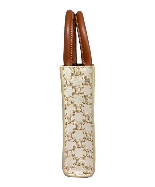 CELINE（セリーヌ）CELINE (セリーヌ) バーティカルカバ トリオンフ トートバッグ スモール トートバッグ ホワイト×ブラウン サイズ:ミニの古着・服飾アイテム