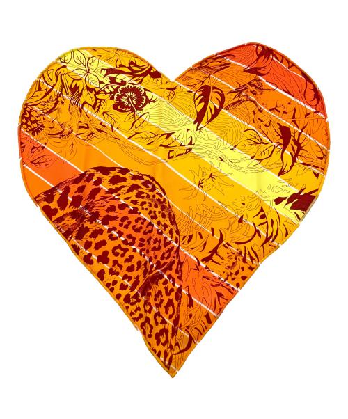 HERMES（エルメス）HERMES (エルメス) Jungle Love Rainbow pocket squareハートモチーフポケットチーフ オレンジ×イエローの古着・服飾アイテム