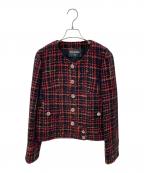 CHANELシャネル）の古着「P73 ココマークリボンツイードジャケット」｜レッド×ブラック