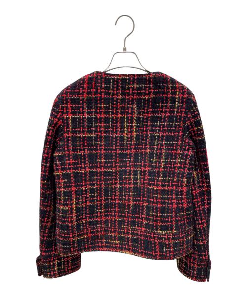 CHANEL（シャネル）CHANEL (シャネル) P73 ココマークリボンツイードジャケット レッド×ブラック サイズ:36の古着・服飾アイテム
