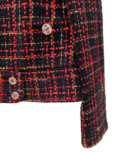 CHANEL（シャネル）CHANEL (シャネル) P73 ココマークリボンツイードジャケット レッド×ブラック サイズ:36の古着・服飾アイテム