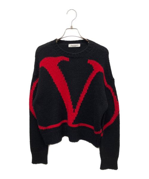VALENTINO（ヴァレンティノ）VALENTINO (ヴァレンティノ) VLTNロゴショートニット ブラック×レッド サイズ:Sの古着・服飾アイテム