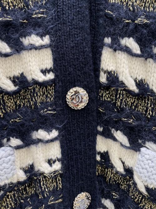 CHANEL（シャネル）CHANEL (シャネル) ココボタンローゲージニットカーディガン ネイビー サイズ:36の古着・服飾アイテム