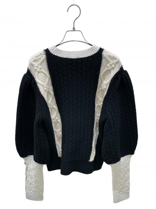 CHANEL（シャネル）CHANEL (シャネル) ココマークレースレイヤード袖ボタンニット ホワイト×ブラック サイズ:40の古着・服飾アイテム