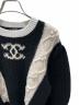 中古・古着 CHANEL (シャネル) ココマークレースレイヤード袖ボタンニット ホワイト×ブラック サイズ:40：350000円