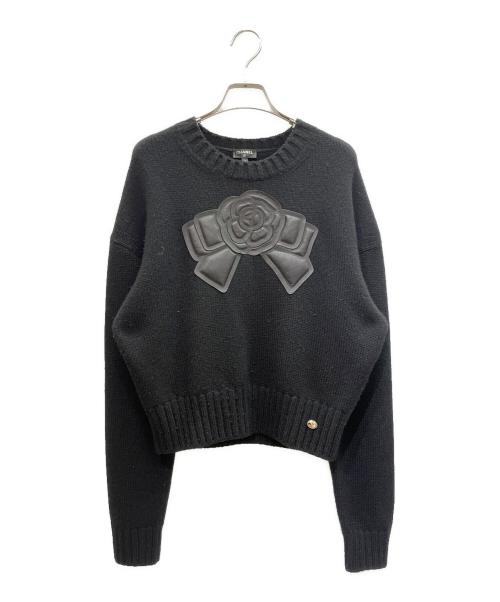 CHANEL（シャネル）CHANEL (シャネル) カメリアパッチ ニット ブラック サイズ:42の古着・服飾アイテム