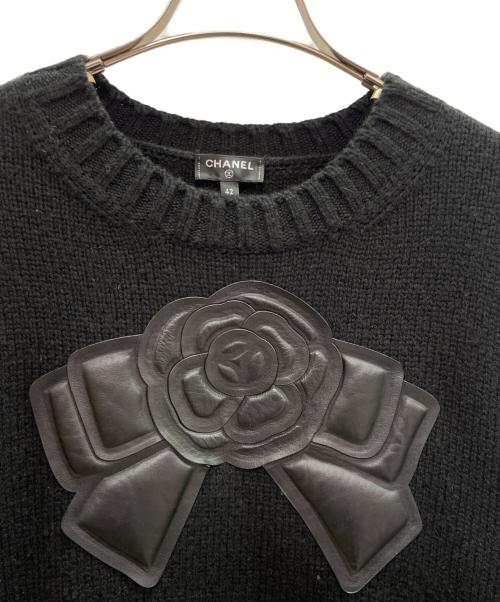 CHANEL（シャネル）CHANEL (シャネル) カメリアパッチ ニット ブラック サイズ:42の古着・服飾アイテム