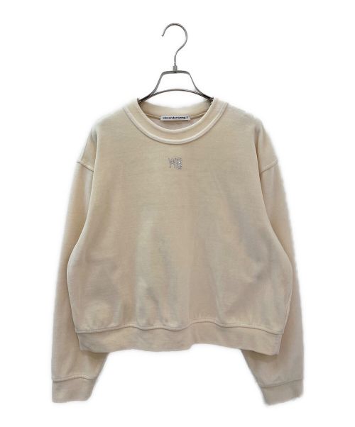 alexanderwang.t（アレキサンダーワンティー）alexanderwang.t (アレキサンダーワンティー) エンベリッシュドロゴスウェット ベージュ サイズ:Sの古着・服飾アイテム
