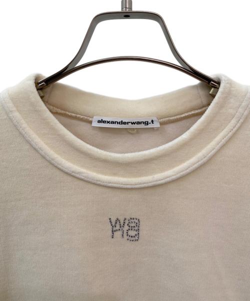 alexanderwang.t（アレキサンダーワンティー）alexanderwang.t (アレキサンダーワンティー) エンベリッシュドロゴスウェット ベージュ サイズ:Sの古着・服飾アイテム