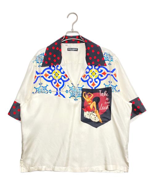 DOLCE & GABBANA（ドルチェ＆ガッバーナ）DOLCE & GABBANA (ドルチェ＆ガッバーナ) プルオーバーシルクシャツ アイボリー サイズ:40の古着・服飾アイテム