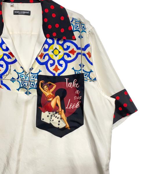 DOLCE & GABBANA（ドルチェ＆ガッバーナ）DOLCE & GABBANA (ドルチェ＆ガッバーナ) プルオーバーシルクシャツ アイボリー サイズ:40の古着・服飾アイテム