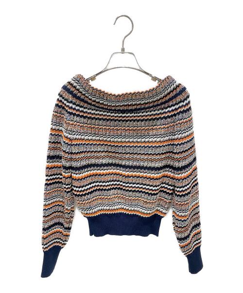 CHANEL（シャネル）CHANEL (シャネル) アンサンブルミックスニットジップアップカーディガン オレンジ×ネイビー サイズ:38の古着・服飾アイテム