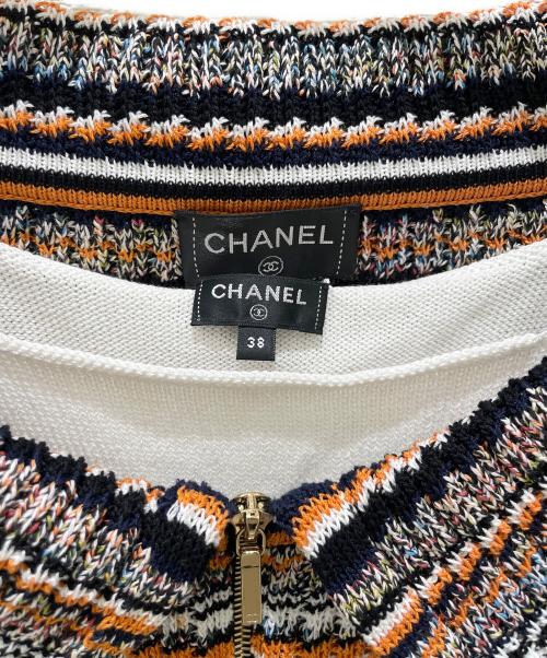CHANEL（シャネル）CHANEL (シャネル) アンサンブルミックスニットジップアップカーディガン オレンジ×ネイビー サイズ:38の古着・服飾アイテム