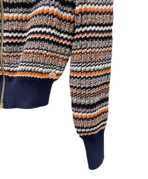 CHANEL（シャネル）CHANEL (シャネル) アンサンブルミックスニットジップアップカーディガン オレンジ×ネイビー サイズ:38の古着・服飾アイテム