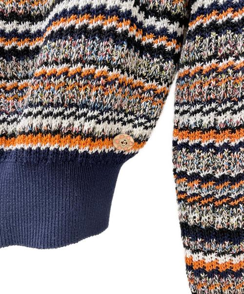 CHANEL（シャネル）CHANEL (シャネル) アンサンブルミックスニットジップアップカーディガン オレンジ×ネイビー サイズ:38の古着・服飾アイテム
