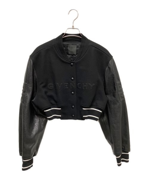 GIVENCHY（ジバンシィ）GIVENCHY (ジバンシィ) 24AW Givenchy Cropped Varsity With Leather Sleeves クロップド ボンバージャケット ブラック サイズ:38の古着・服飾アイテム