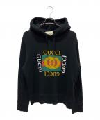 GUCCIグッチ）の古着「ヴィンテージ加工オールドロゴスウェットパーカー」｜ブラック