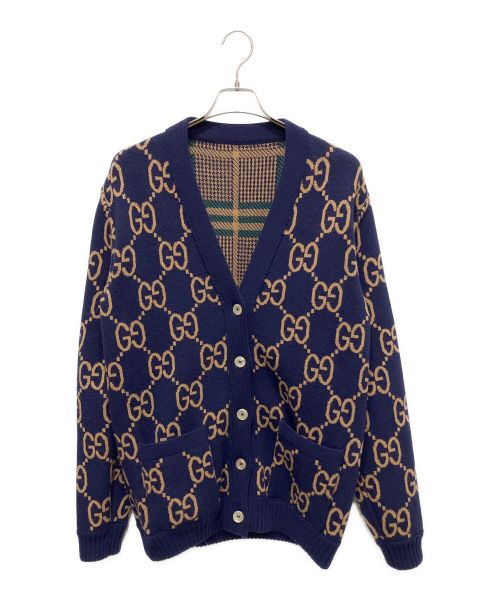 GUCCI（グッチ）GUCCI (グッチ) Gucci GG Reversible Wool Knit Cardigan GGニットリバーシブルカーディガン ネイビー×ブラウン サイズ:Sの古着・服飾アイテム