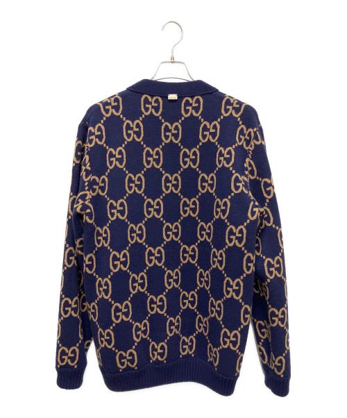 GUCCI（グッチ）GUCCI (グッチ) Gucci GG Reversible Wool Knit Cardigan GGニットリバーシブルカーディガン ネイビー×ブラウン サイズ:Sの古着・服飾アイテム