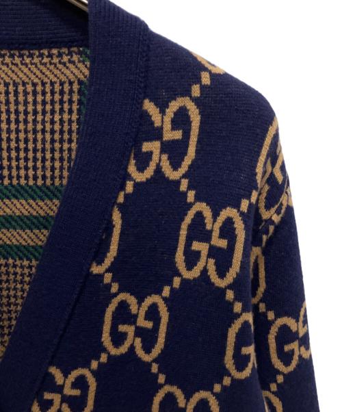 GUCCI（グッチ）GUCCI (グッチ) Gucci GG Reversible Wool Knit Cardigan GGニットリバーシブルカーディガン ネイビー×ブラウン サイズ:Sの古着・服飾アイテム