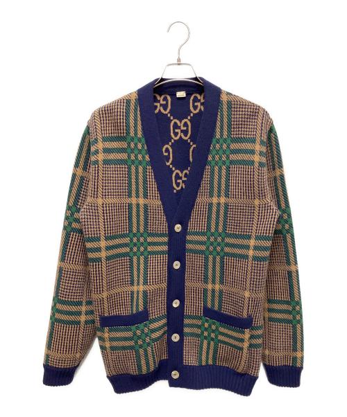 GUCCI（グッチ）GUCCI (グッチ) Gucci GG Reversible Wool Knit Cardigan GGニットリバーシブルカーディガン ネイビー×ブラウン サイズ:Sの古着・服飾アイテム