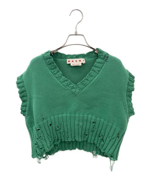 MARNI（マルニ）MARNI (マルニ) ダメージニットベスト グリーン サイズ:36の古着・服飾アイテム