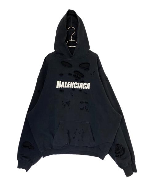 BALENCIAGA（バレンシアガ）BALENCIAGA (バレンシアガ) Caps Destroyed Hoodie ブラック サイズ:Sの古着・服飾アイテム