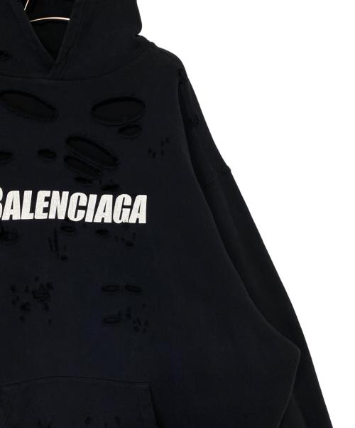 BALENCIAGA（バレンシアガ）BALENCIAGA (バレンシアガ) Caps Destroyed Hoodie ブラック サイズ:Sの古着・服飾アイテム