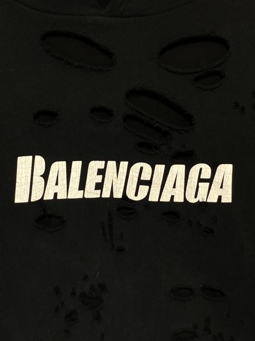BALENCIAGA（バレンシアガ）BALENCIAGA (バレンシアガ) Caps Destroyed Hoodie ブラック サイズ:Sの古着・服飾アイテム