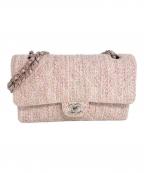 CHANELシャネル）の古着「Wフラップチェーンツイードバッグ」｜ピンク