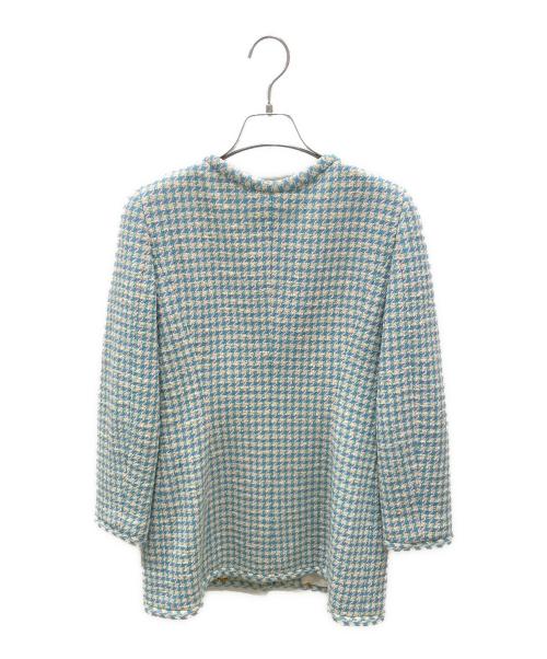 CHANEL（シャネル）CHANEL (シャネル) ココボタンツイードジャケット ブルー×ホワイト サイズ:38の古着・服飾アイテム