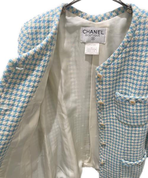 CHANEL（シャネル）CHANEL (シャネル) ココボタンツイードジャケット ブルー×ホワイト サイズ:38の古着・服飾アイテム